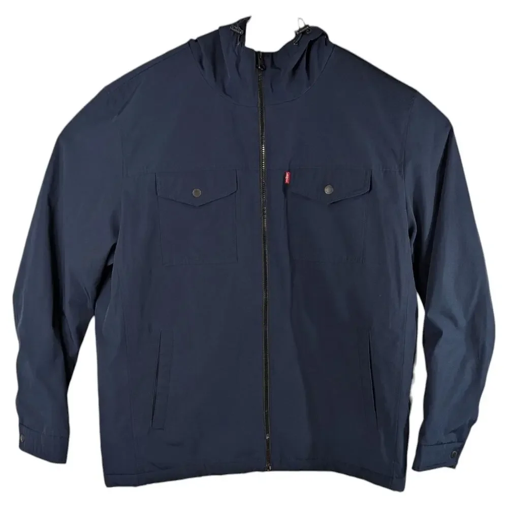 Levis Mens Hoodie Winter Rain Jacket 2XL XXL Water Wind Resist Navy Blue Arctic